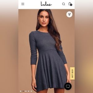 Lulus Blue Ribbed Knit Long Sleeve Dress Size XL